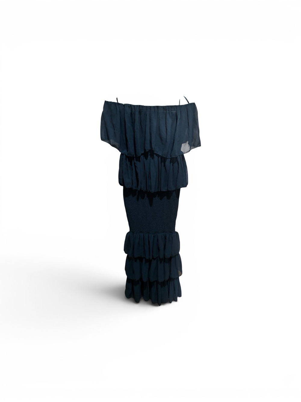 Black Vintage Strapless Tiered Ruffle Maxi Dress | Vintage-Inspired Chic - Picture 2 of 4